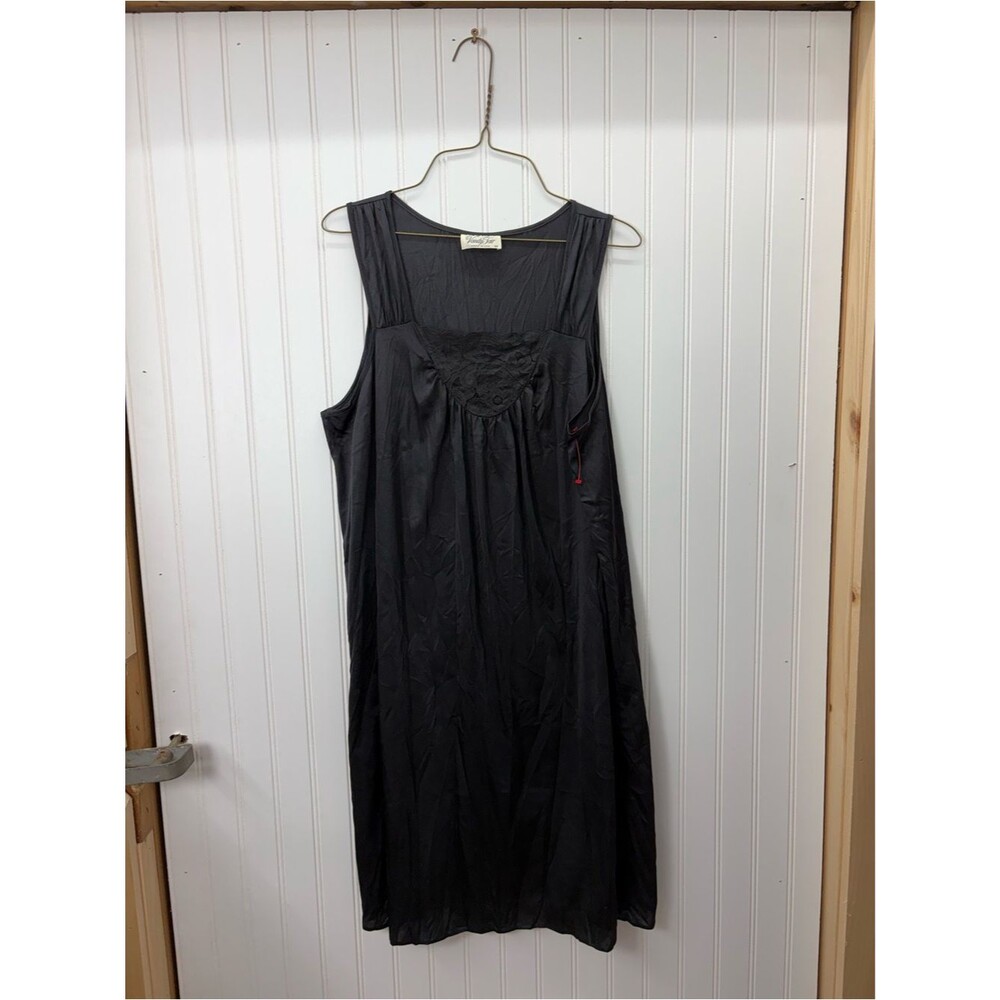 Vanity Fair vintage Black Slip sleep Dress with Lace Trim